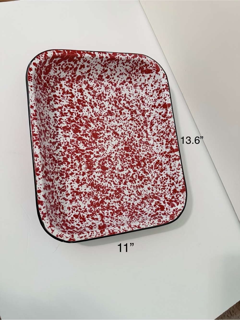Splatter Red Enamelware Open Roasting Baking Pan 11 X 13 Graniteware Swirl